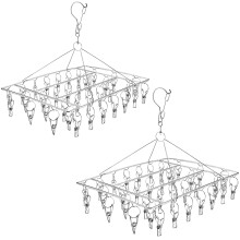 Folding Sock Dryer with 36pegs,Sinnsally 2PCS Metal Square Sock Hanger,Underwear Hanger for Washing Line Accessories,Stainless Steel Clothes Drying R