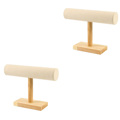 2Pièces Support Bracelet Beige En Bois Durable Surface 1