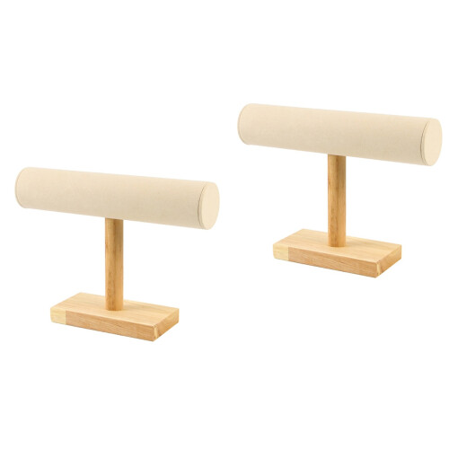 2Pièces Support Bracelet Beige En Bois Durable Surface 2