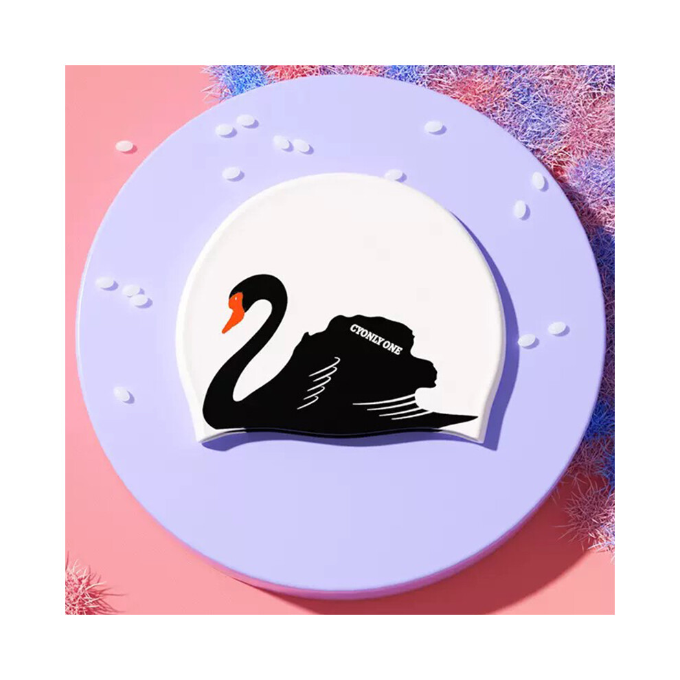 Photos - Swim Cap  Adult  Silicone Waterproof Comfortable Swimming Cap for Women Long and Short Hair(Black-Swan)