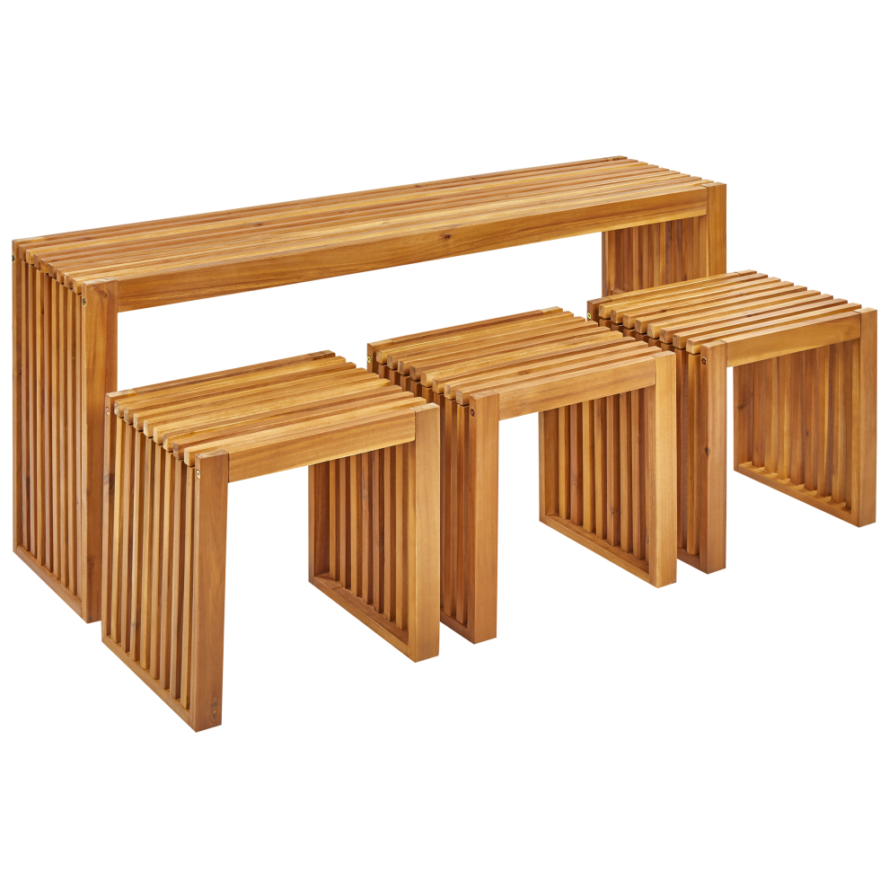 Beliani Bellano 3 Seater Garden Dining Set With Stools Brown Acacia Wood