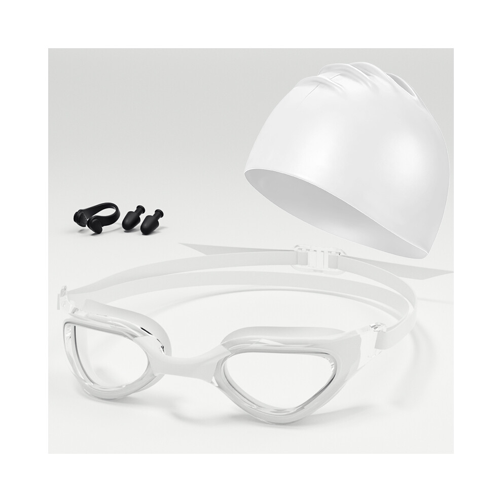 Photos - Swim Goggles Swimming goggles with nose clip earplugs and swim cap Professional Adult Racing High Definition Waterproof Anti Fog(White)