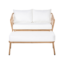 Garden Sofa 2 Seater FOLLO Light Brown PE Rattan with Bench