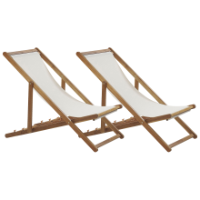 Set of 2 Folding Deck Chairs ANZIO with Replacement Fabrics Acacia Wood Light Brown
