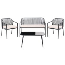 Garden Lounge Set with Table 4 Seater FLERO Black PE Rattan