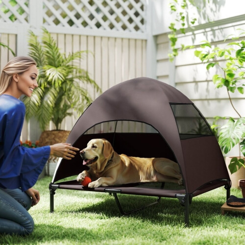 Cama elevada para perros de exterior con techo para perros grandes 1