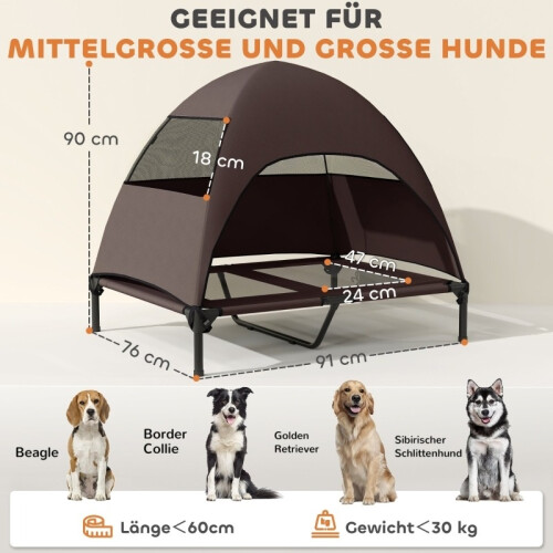 Cama elevada para perros de exterior con techo para perros grandes 2