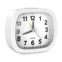 (White) Silent Alarm Clocks Bedside Non Ticking Battery Powered Table Clocks Luminous Analogue Clock for Heavy Sleepers Travel