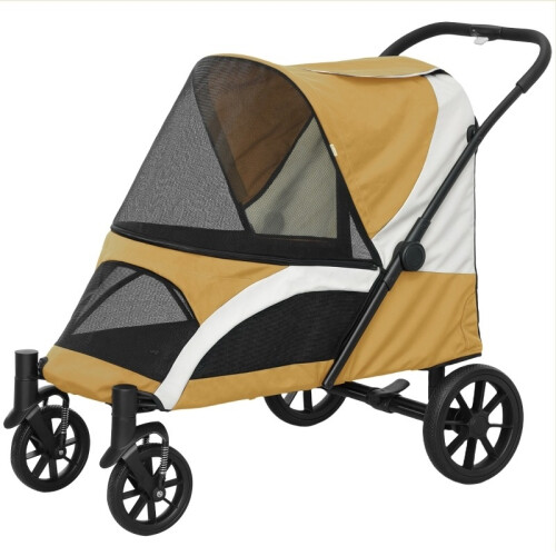 Poussette pliable marron pour grands chiens avec freins