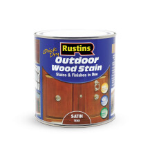 Rustins Quick Dry Outdoor Wood Stain Satin Teak 1ltr- Durable and Weather-Resistant Finish, Fast Drying, Vibrant Color for Decks, Fences, & Furniture