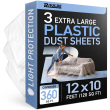 12x10FT 3 Pack Extra Large Plastic Dust Sheets for Decorating - 3.6M x 3M - Plastic Dust Sheets for Painting - Clear Plastic Sheet for Furniture & Fl