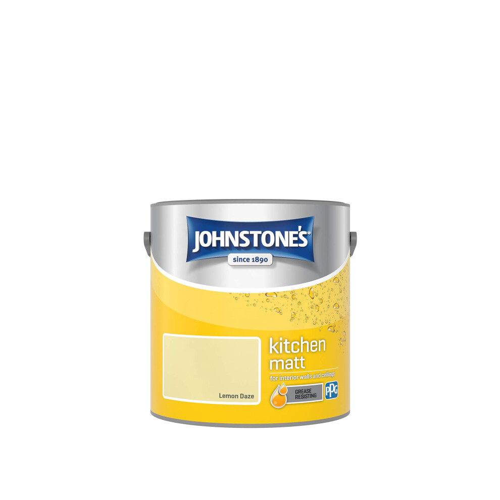 Johnstone's - Kitchen Paint - Lemon Daze - Matt Finish - Grease & Stain Resistant - Suitable For Kitchen Walls & Ceilings - Highly Durable - Low Odou