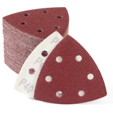 SATC 60 PCS 93mm Delta-Triangle Sanding Sheets 40 Grit Detail Sander Pads Durable Dust-Free 6-Holes Sander Sandpaper Hook and Loop Triangle Sanding 9