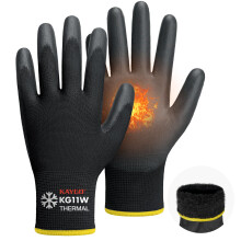 KAYGO Work Gloves PU Coated-12 Pairs, Thermal Fleece Liner, Good Grip, KG11W, Winter Safety Work Gloves for Men and Women