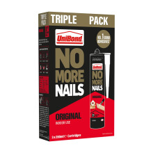 UniBond No More Nails Original, Heavy-Duty Mounting Adhesive, No Nails Strong Glue for Wood, Ceramic, Metal etc., White Instant Grab Adhesive, Pack o