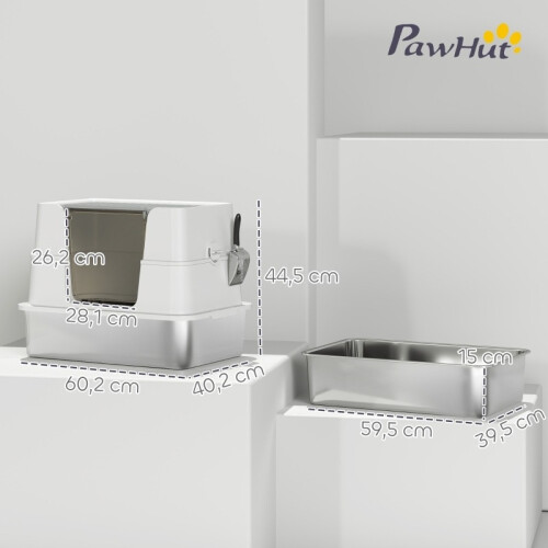 Katzentoilette aus Edelstahl mit Schaufel, Hellgrau 2