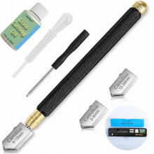 Glass Cutter 2mm-20mm, Upgrade Glass Cutting Tool with Glass Cutting Oil, Pencil Style Oil Feed Carbide Tip Glass Cutter for Mirror/Tiles/Mosaic.