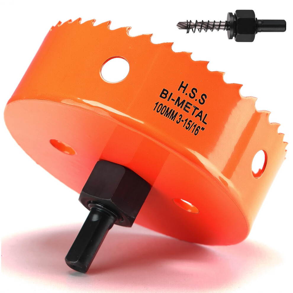 Hole Saw 100Mm, Hole Saw With Drill Bit For Wood, Orange Bi-Metal Hole Cutter Smooth Cutting For Soft Metal, Drywall And Plastic 5001123989253