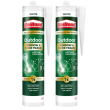 UniBond Outdoor Window and Door Frame Sealant, Premium Silicone Sealant Suitable for Use on Various Materials*, Waterproof and Weather Resistant, Whi