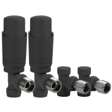 VANCOCO 2 Pack Anthracite Grey Thermostatic Radiator Valve 1/2"15mm Angled with Lockshield, Thermostat TRV Set, H62 Brass, Energy Saving