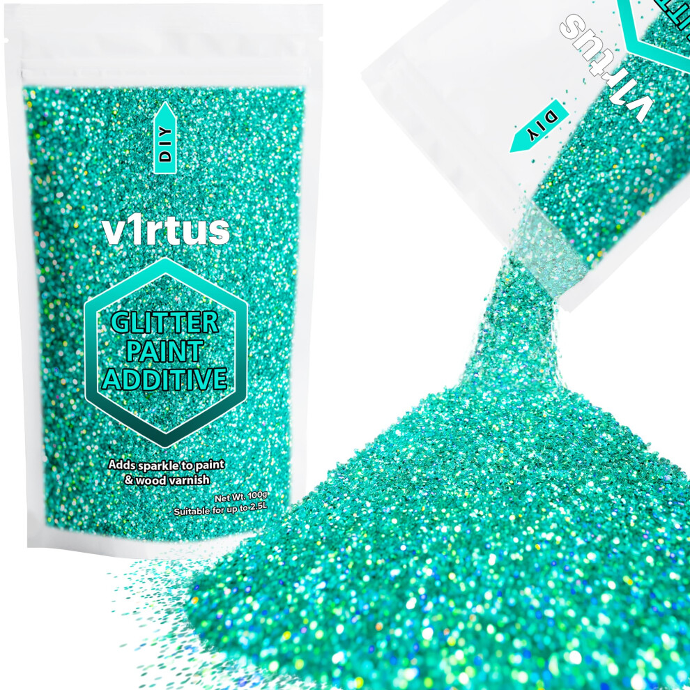 Turquoise Blue Holographic Glitter Paint Additive 100G | Sparkle Glitter Paint For Walls Interior Exterior, V1rtus 5003343257242