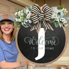 House Number Welcome Sign Wood 12.48x12.48x2.73 in J