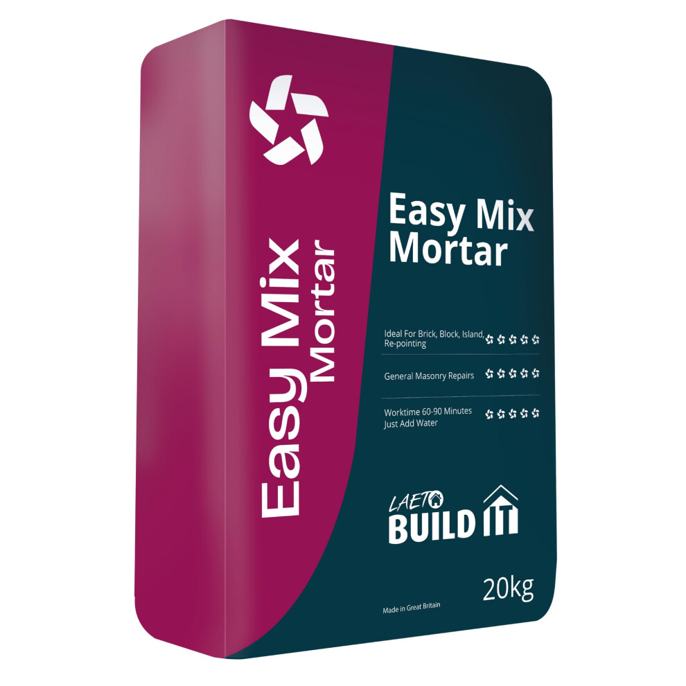 Laeto Easy Mix Mortar 20Kg Ready Mixed Cement For Bricklaying, Paving Slabs, Pat 5000216921262