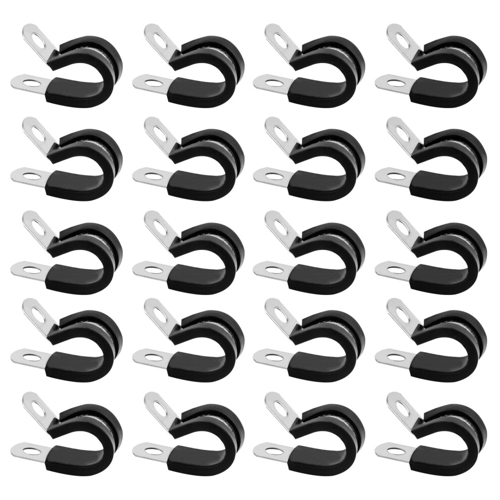 Stainless Steel Rubber Lined P Clips Assorted, 30 Pcs 12Mm Hose Pipe Clamps, Hose Conduit Clips, Rubber-Lined P-Clips Metal Wire Cable Clamps For Cab 5004523075243