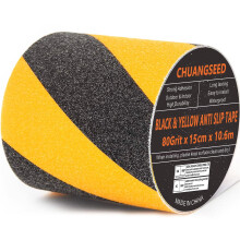 CHUANGSEED anti slip hazard tape Heavy Duty yellow and black Anti Slip Tape 6" x 35Ft (15cm x 10.6m) High Traction strong grip Tape For Outdoor/Indoo