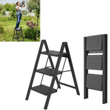 SAILUN Folding Step Ladder, 3-Step, Steel Construction, Non-Slip Rubber Mats, Widened Steps, 250KG Load Capacity, Suitable for Home, Office, Garage,