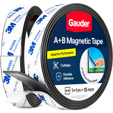 GAUDER A+B Magnetic Tape for Fly Screens & Mosquito Nets - Self-Adhesive Magnetic Strips with Strong Mutual Attraction - Magnet Tape with Counterpart