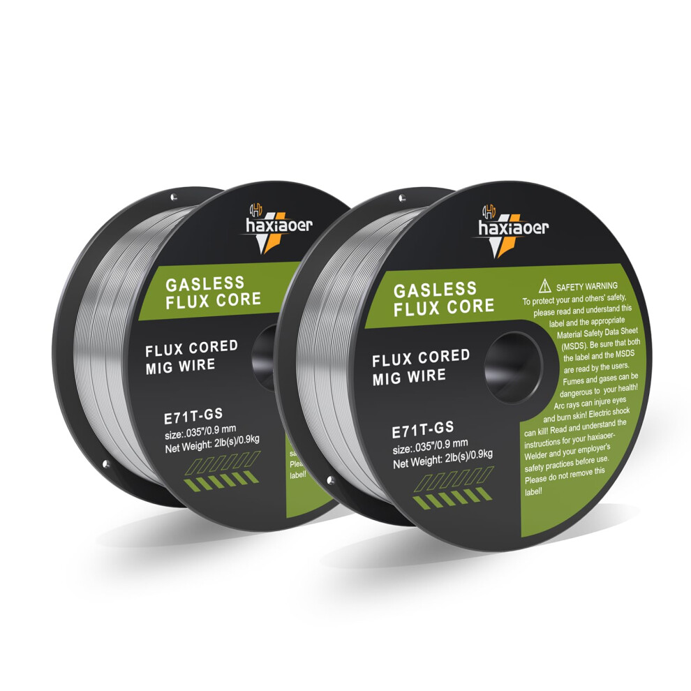 Haxiaoer 0.9Mm 2.0Kg Flux Core Welding Wire 2 Pack,E71t-Gs Gasless Mig Welding Wire Mild Steel For Reduced Splatter And Better Corrosion Resistance 5009849579154