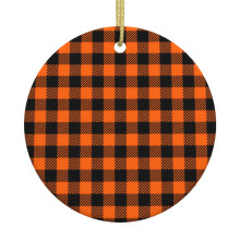 Black and orange gingham Christmas tree ornament ceramic 1