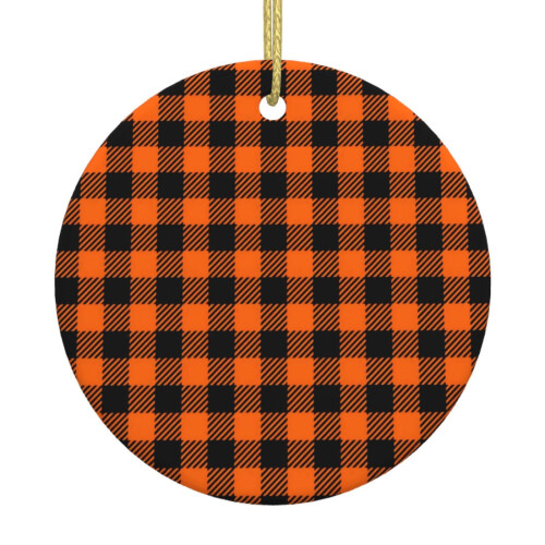 Black and orange gingham Christmas tree ornament ceramic 1