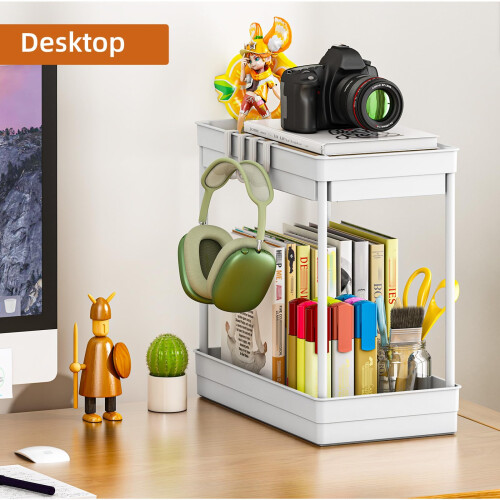 2 Pack Under Sink Storage Kitchen Organiser, 2 Tier Kitchen Storage Under Sink Shelf, Multi-Purpose Organisation for Bathroom,White