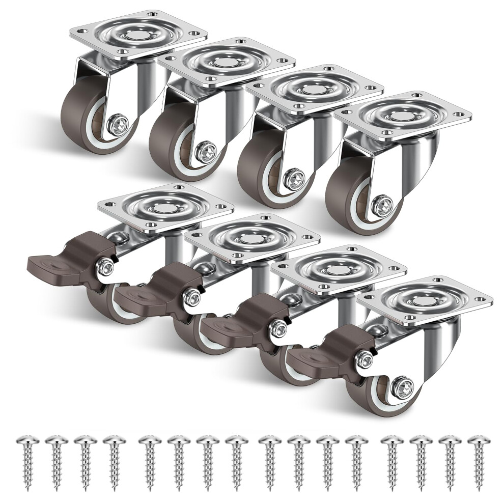 Holkie Castor Wheels 25Mm Castors For Furniture With Safety Brake Caster Wheels Set Of 8 Total Capacity 80Kg (4 With Brakes And 4 Without) 5001984220830
