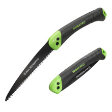 WORKPRO Pruning Saw, 7" Folding Hand Saw with Secure Lock, Bi-Metal D6A+M2 Saw Blade, Triple Teeth, Push Button, Soft Grip Folding Saw for Wood Garde