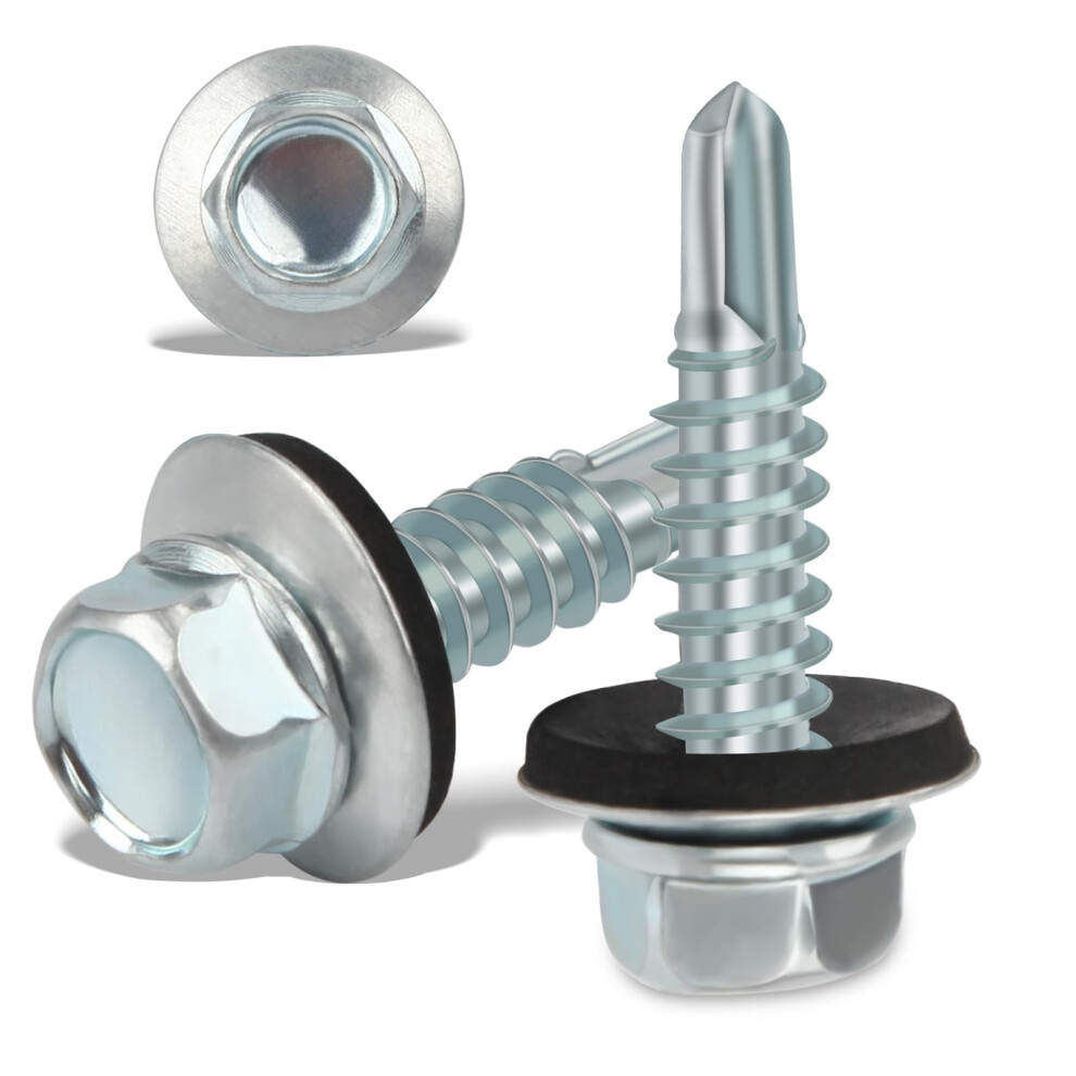 60Pcs Roofing Screws With Rubber Washers 6.3X25mm Hex Head Self Tapping Screws Tech Screw For Metal Zinc Plated Corrugated Roofing Cladding Steel Scr 5003570460545