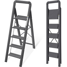 KINGRACK Step Ladder, 5 Steps, Folding Step Ladder with Handrail, Non-Slip Household Ladders with Folding Safety, Aluminium Step Stool, Maximum Load
