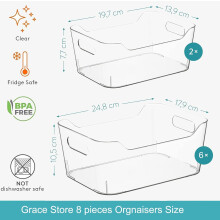 Grace Store 12PCS Clear Storage Box Organisers Plastic Bathroom Organiser Versatile Kitchen Organiser Tray for Desk, Makeup , Kitchen Pantry Organize