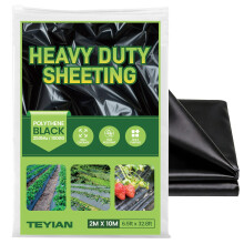 TEYIAN 2 x 10M Heavy Duty Polythene Plastic Sheeting Thickened Plastic Dust Sheets Garden Grow Polythene Cover Sheets Dustproof Waterproof - Black