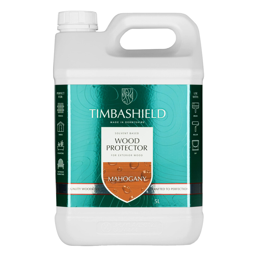 Timbashield - Solvent Based Wood Protector - Mahogany - 5L - Wood Stain & Waterproof Protection - Protection From Dry-Film Fungal Growth - Treatment 5002376774078