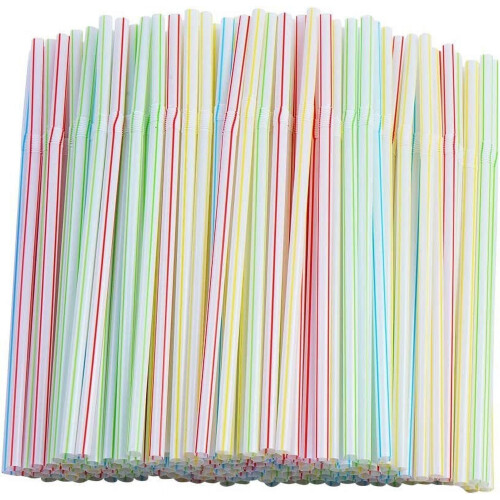 Striped Flexible Plastic Drinking Straws 8 inch 300 Pack
