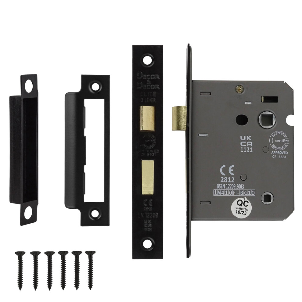 Decoranddecor Bathroom Mortice Lock - 3Inch / 76Mm - Matt Black - Fire Rated - Ukca & Ce Approved 5007716788920