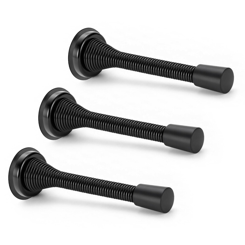 3 Pack, Black Wall Mounted Door Stop Â Stainless Steel Door Stopper For Skirtings & Walls, Protective Door Stops For Home & Office 5000650798468