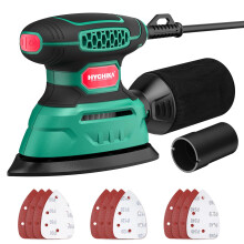 HYCHIKA Detail Sander, 140W Mouse Sander for Wood with Dust Collector & Vacuum Adapter, 13000 OPM Mini Dustless Sanding Machine, 12pcs Sandpapers, Co