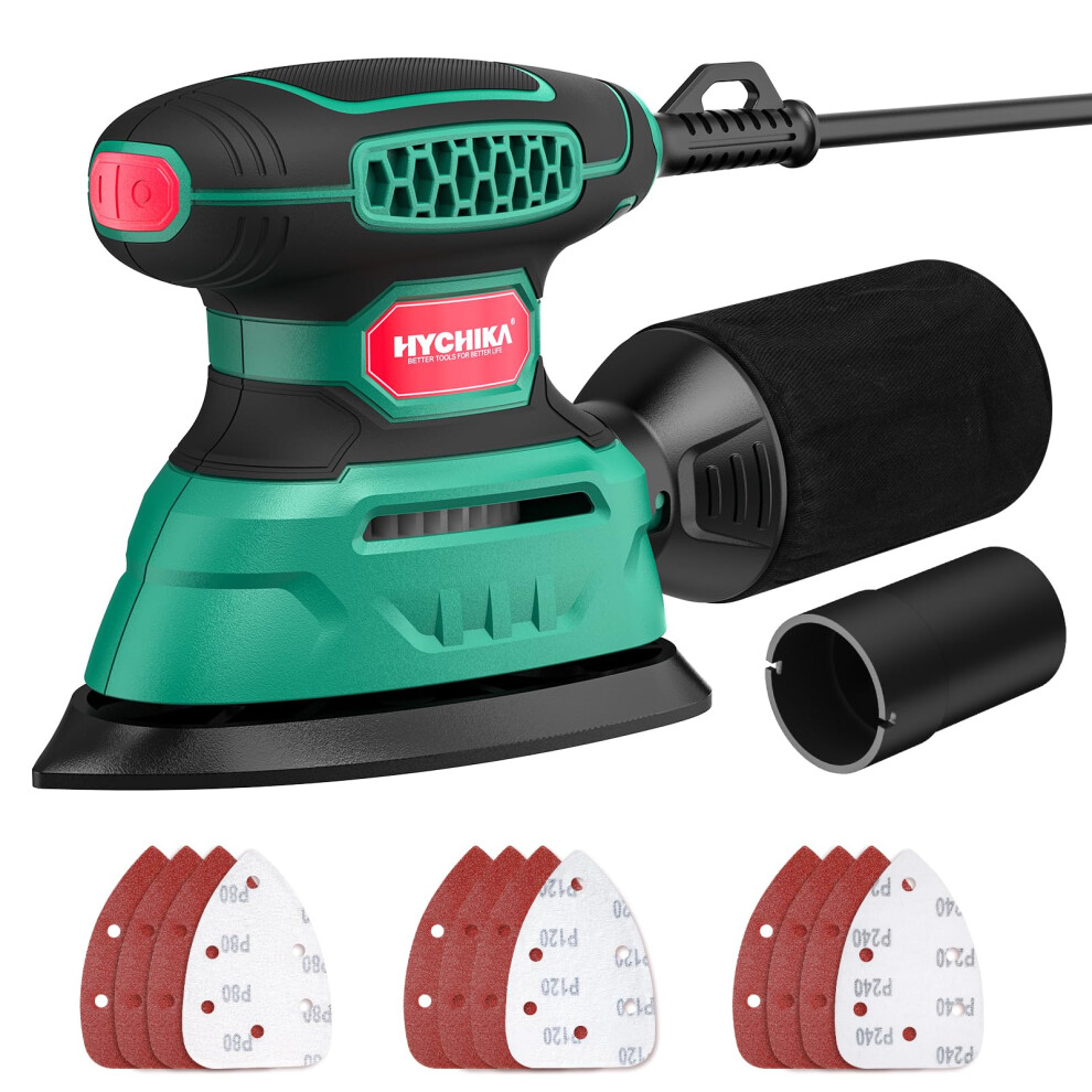 Hychika Detail Sander, 140W Mouse Sander For Wood With Dust Collector & Vacuum Adapter, 13000 Opm Mini Dustless Sanding Machine, 12Pcs Sandpapers, Co 5002650310664
