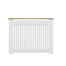 Tall Radiator Cover Painted Radiator Covers, 92cm External Height Medium Heater Covers with Wood Texture Nature Top, Inner 90cm Horizontal Slats - Wh