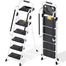 KINGRACK Folding 5-Step Ladder, Capacity Step Stool with Safety Lock, Tool Tray, Non-Skid Wide Steps, Handrail, Household Ladder for Home, Garden, Pa
