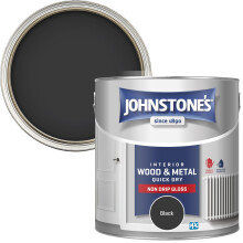 Johnstone’s - Quick Dry & Non Drip Gloss Paint for Wood & Metal - Black | Interior & Exterior | Low Odour, Water-Based Formula, Dry in 1-2 Hours | 1